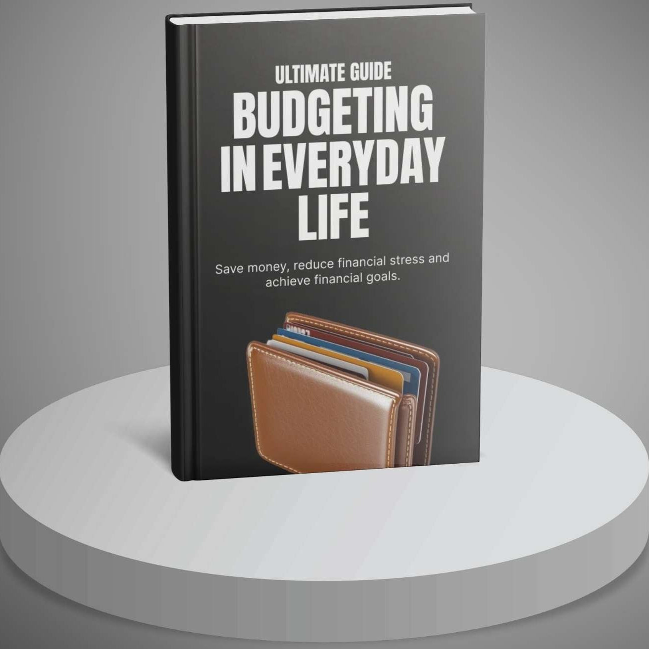 Book titled 'Ultimate Guide Budgeting in Everyday Life' on a gray background