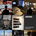 Collage of office scenes with people working, computer monitors, and motivational quote 'Start Small, Improve Daily'.
